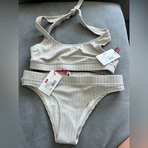 Solid & Striped The Reagan Glitter Beige Bikini Set